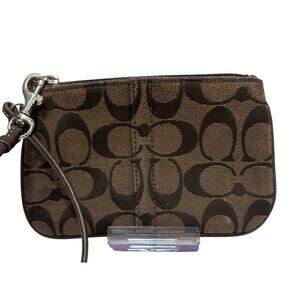 COACH Signature C Jacquard Small Wristlet Wallet Mahogany Brown